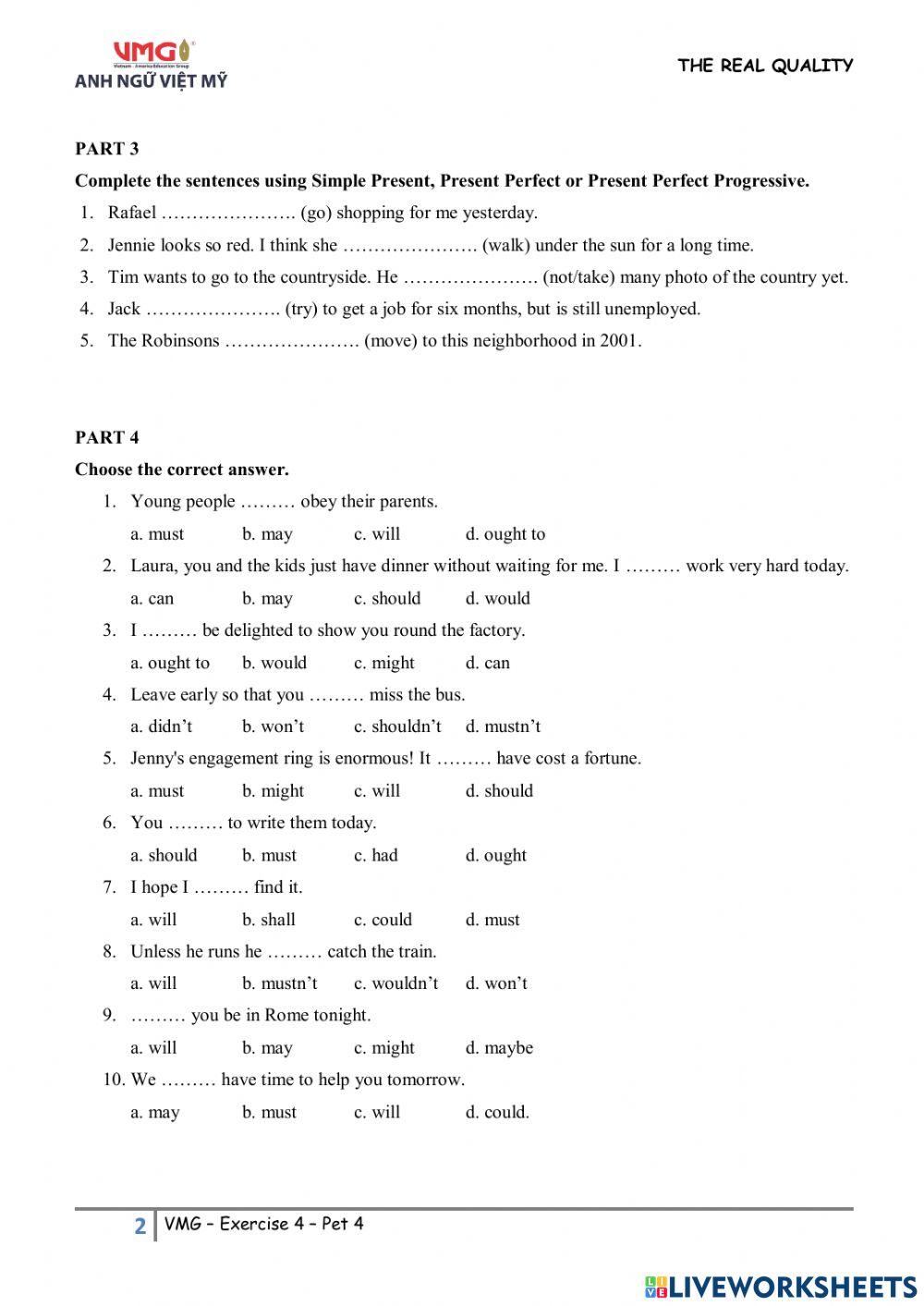 Online practice 4 - Pet 4