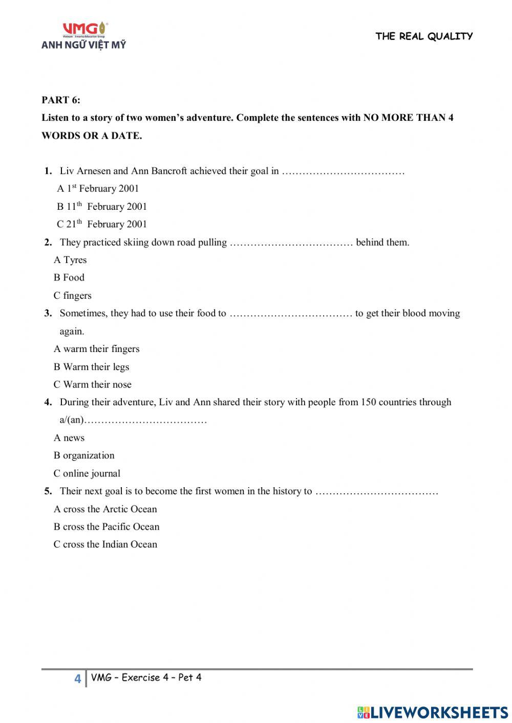 Online practice 4 - Pet 4