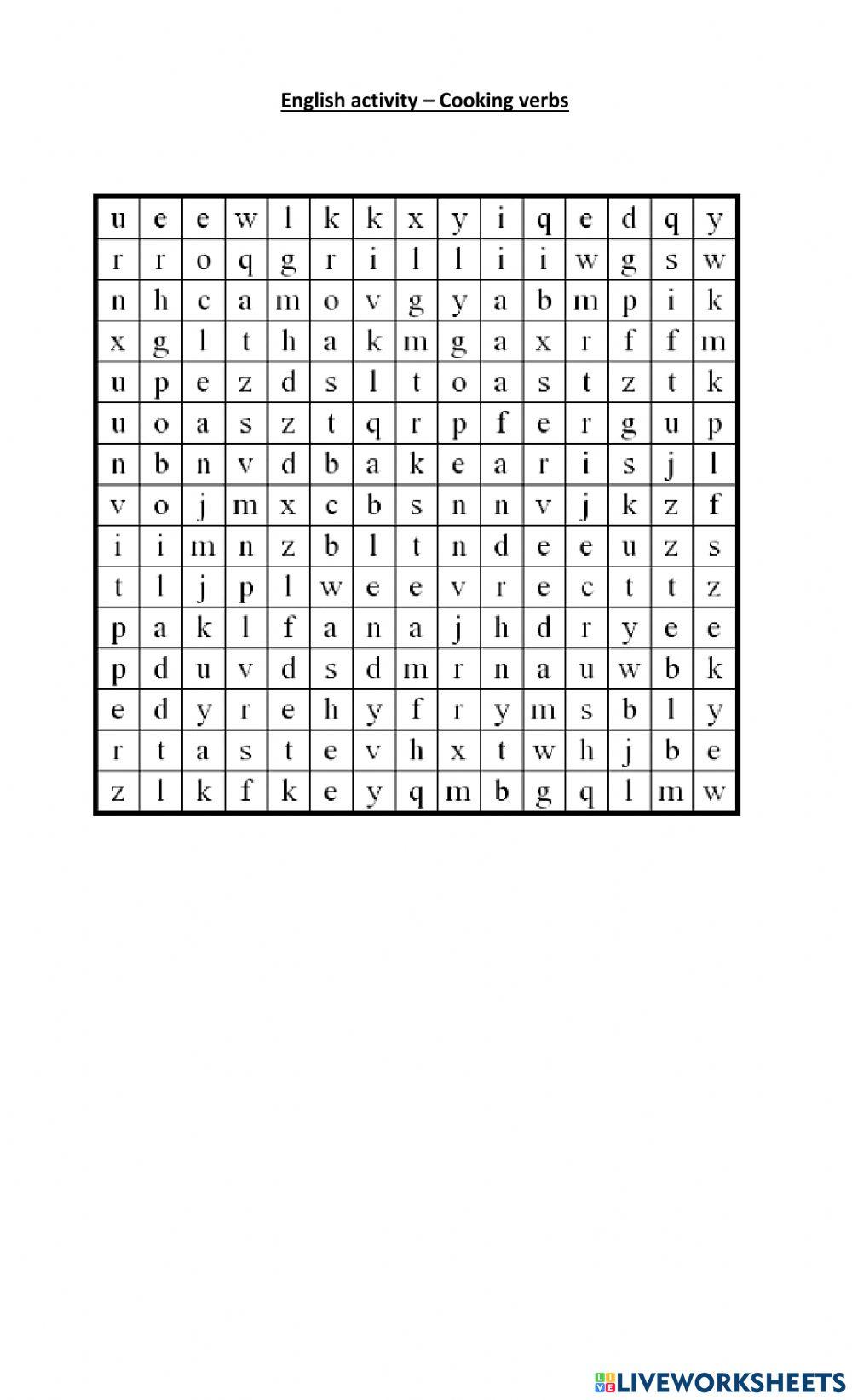 Wordsearch - Cooking verbs