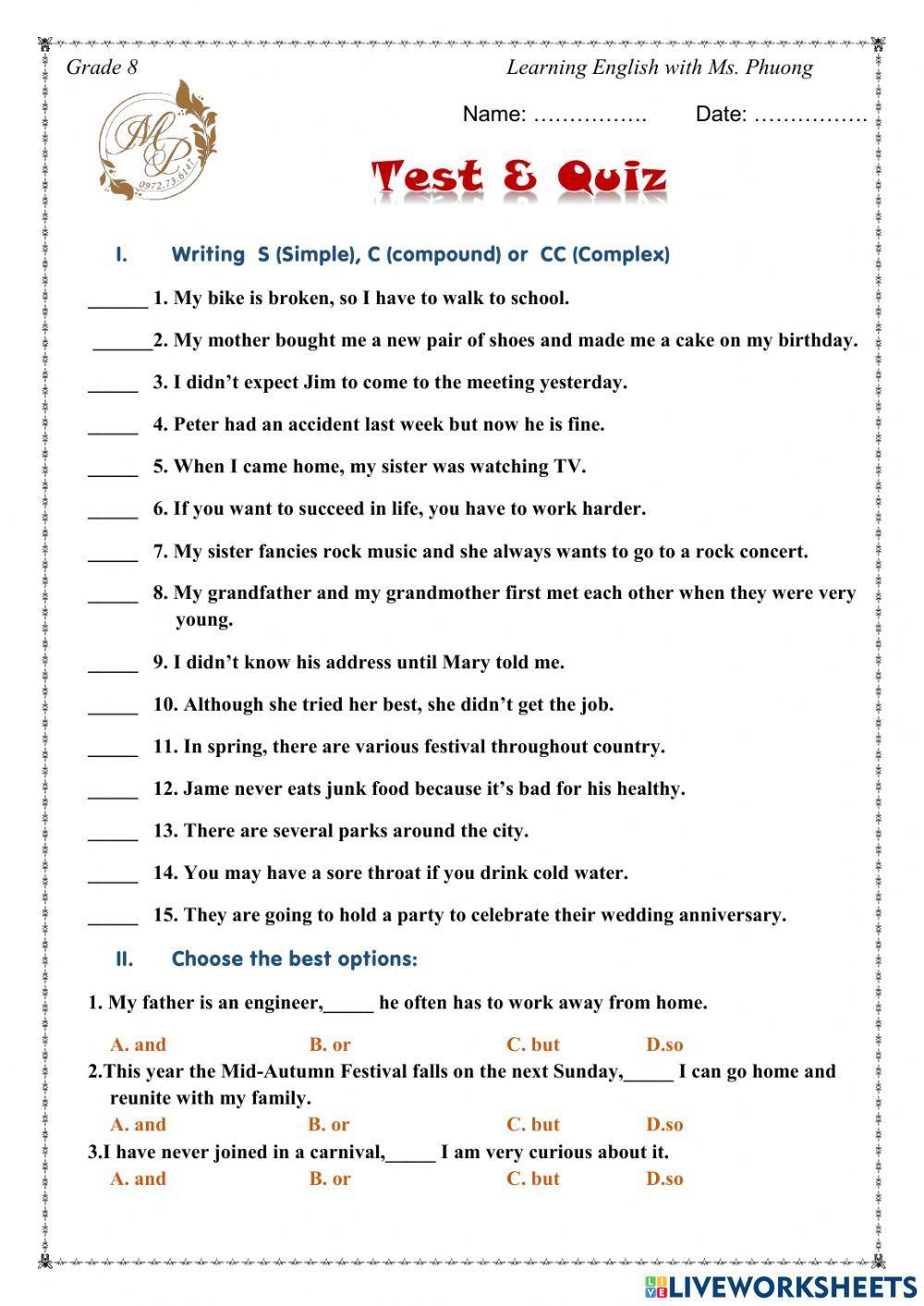 English 8 - Unit 5 - Compound & Complex sentence
