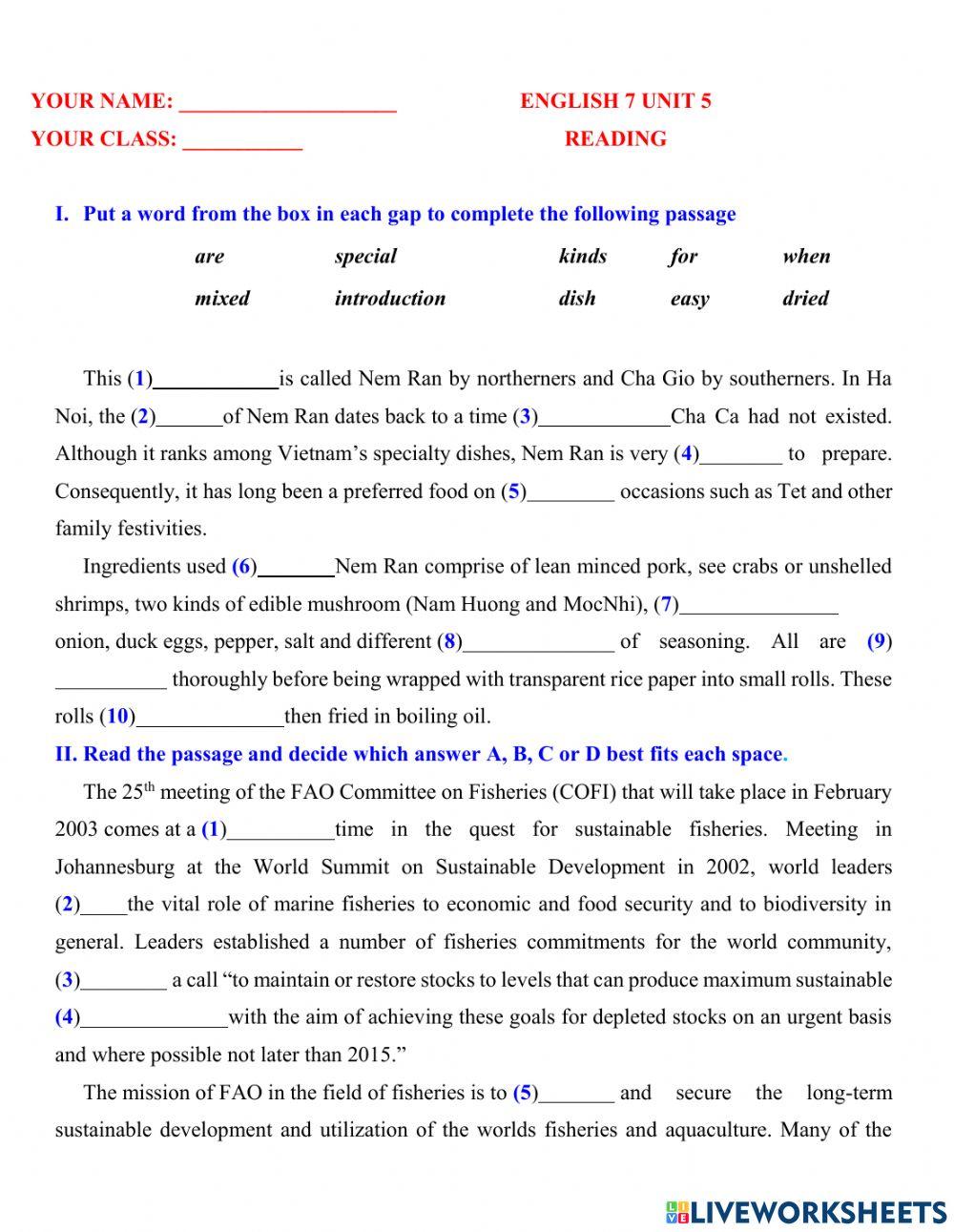 English 7 unit 5 reading 1