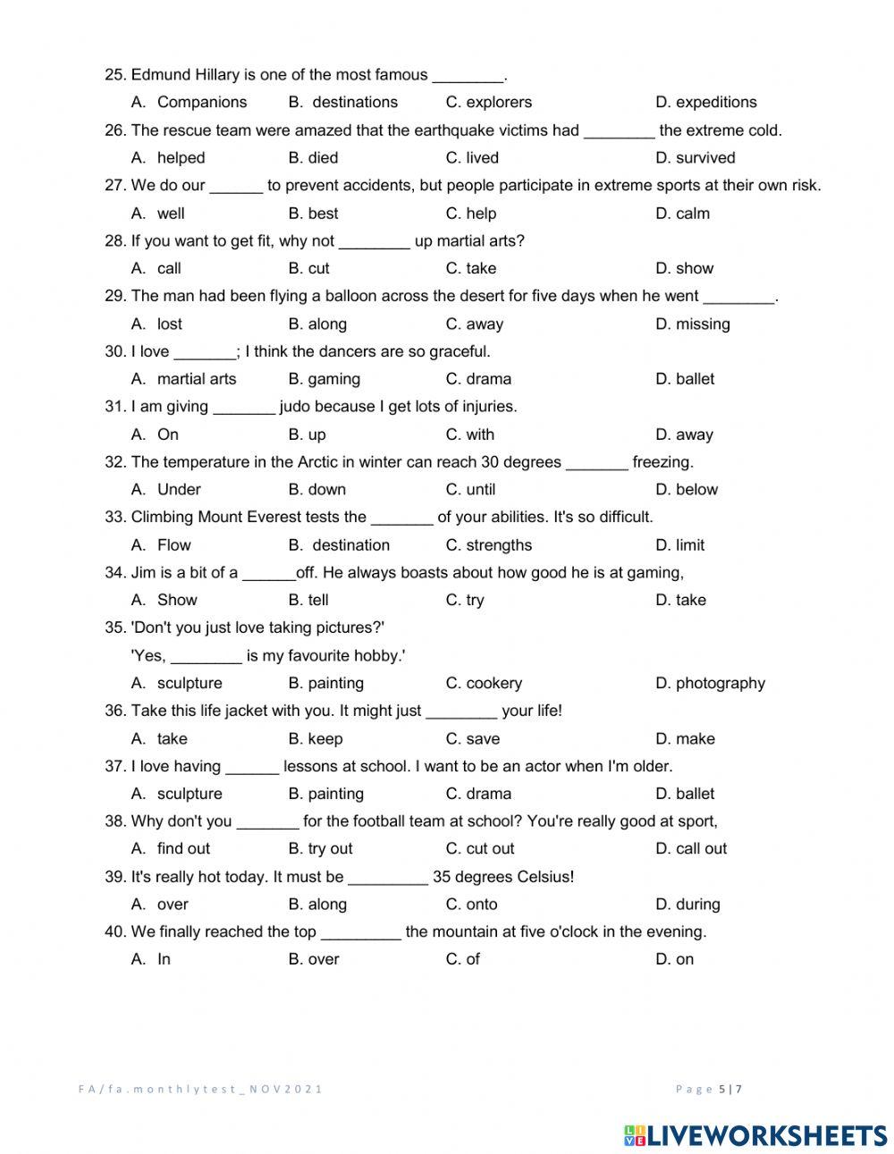 English monthly test (nov 2021)