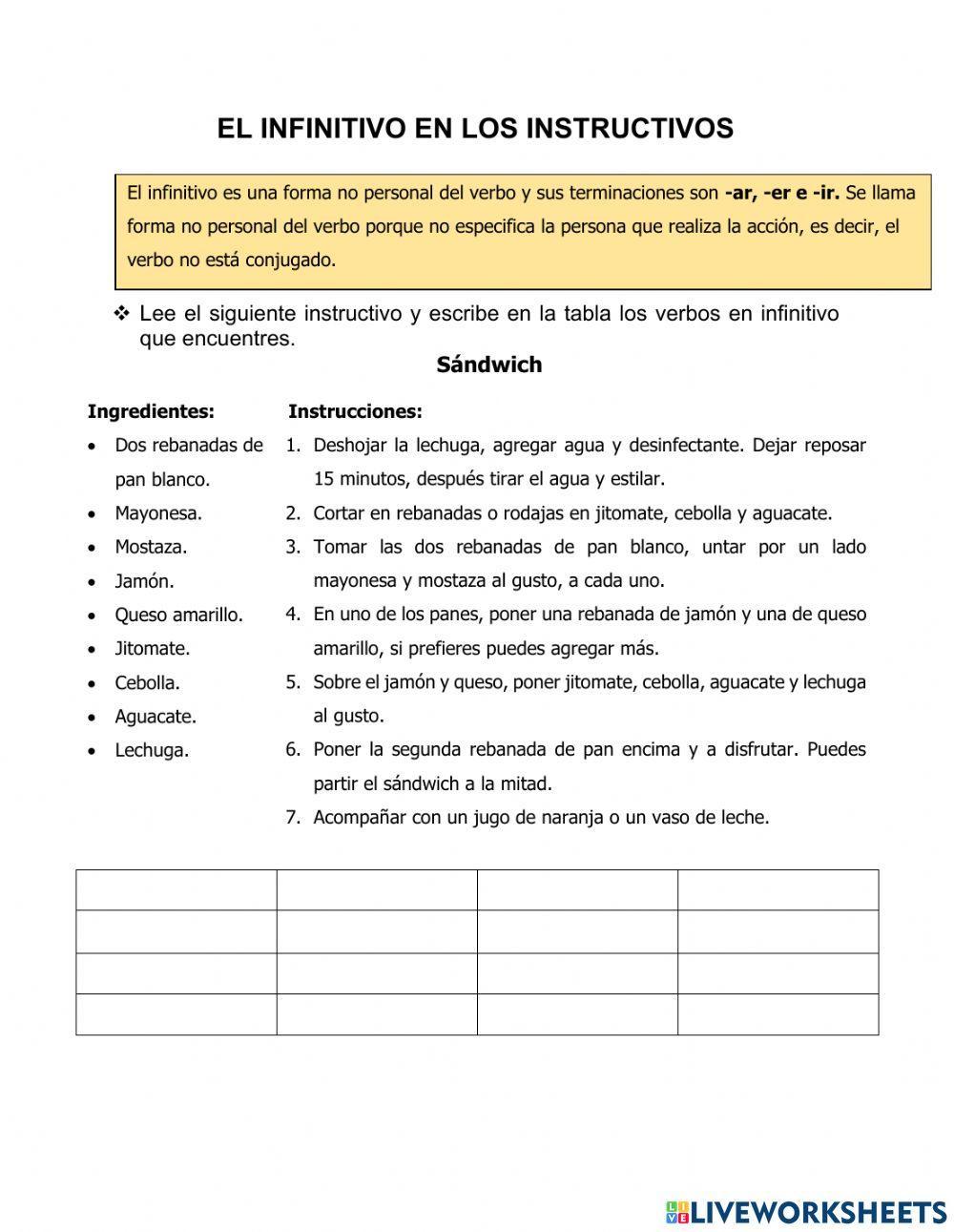 Infinitivo en los instructivos