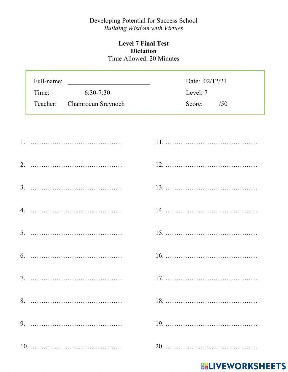 Final Level 7 Dictation