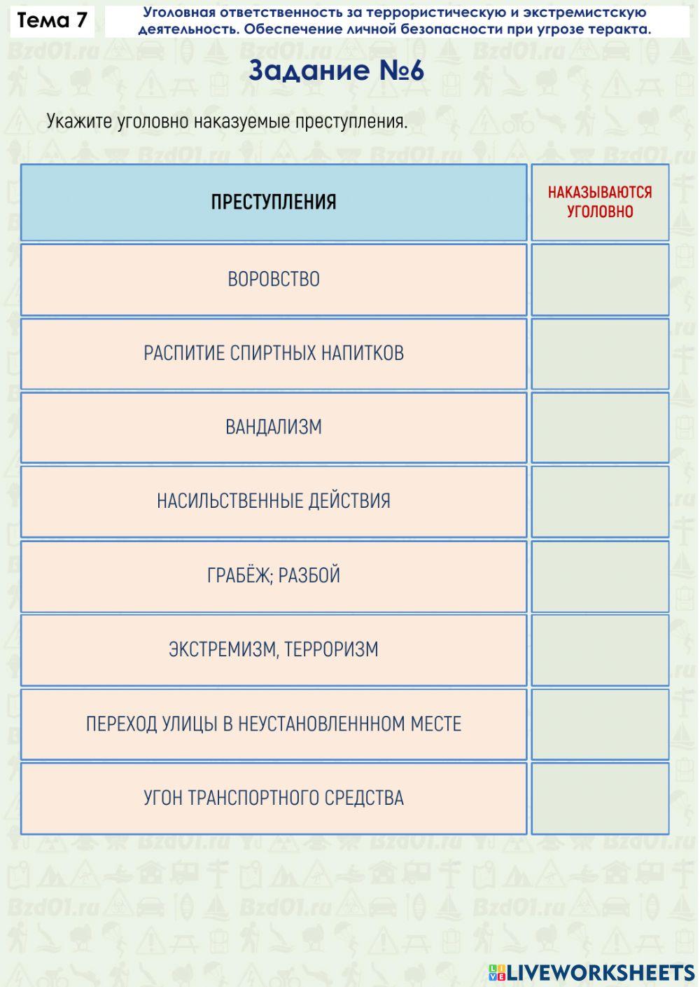 Задание ОБЖ 7.6