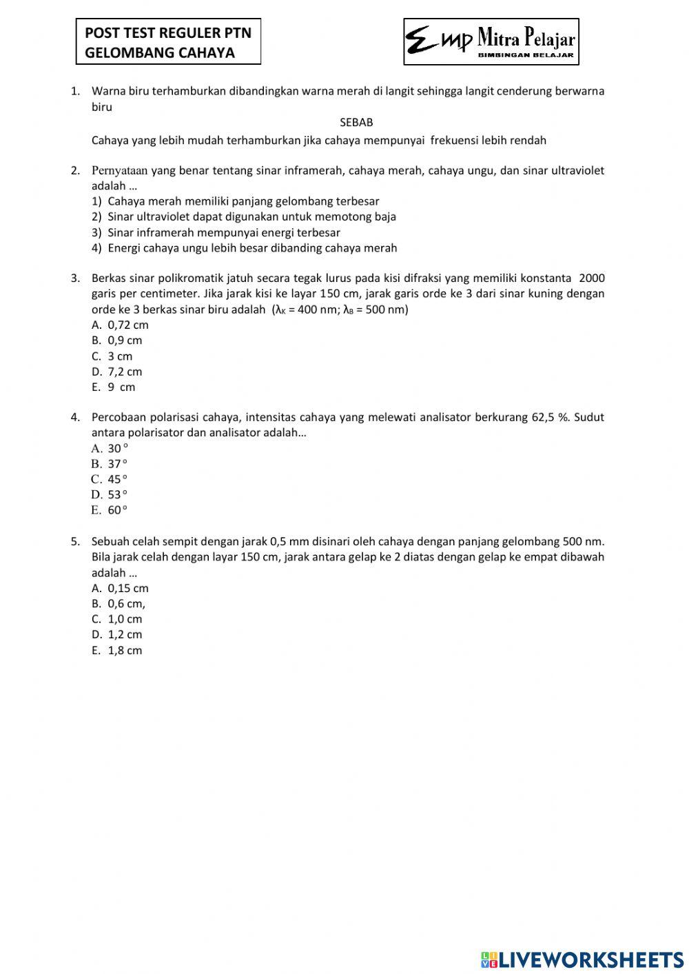 Post test reguler ptn fisika