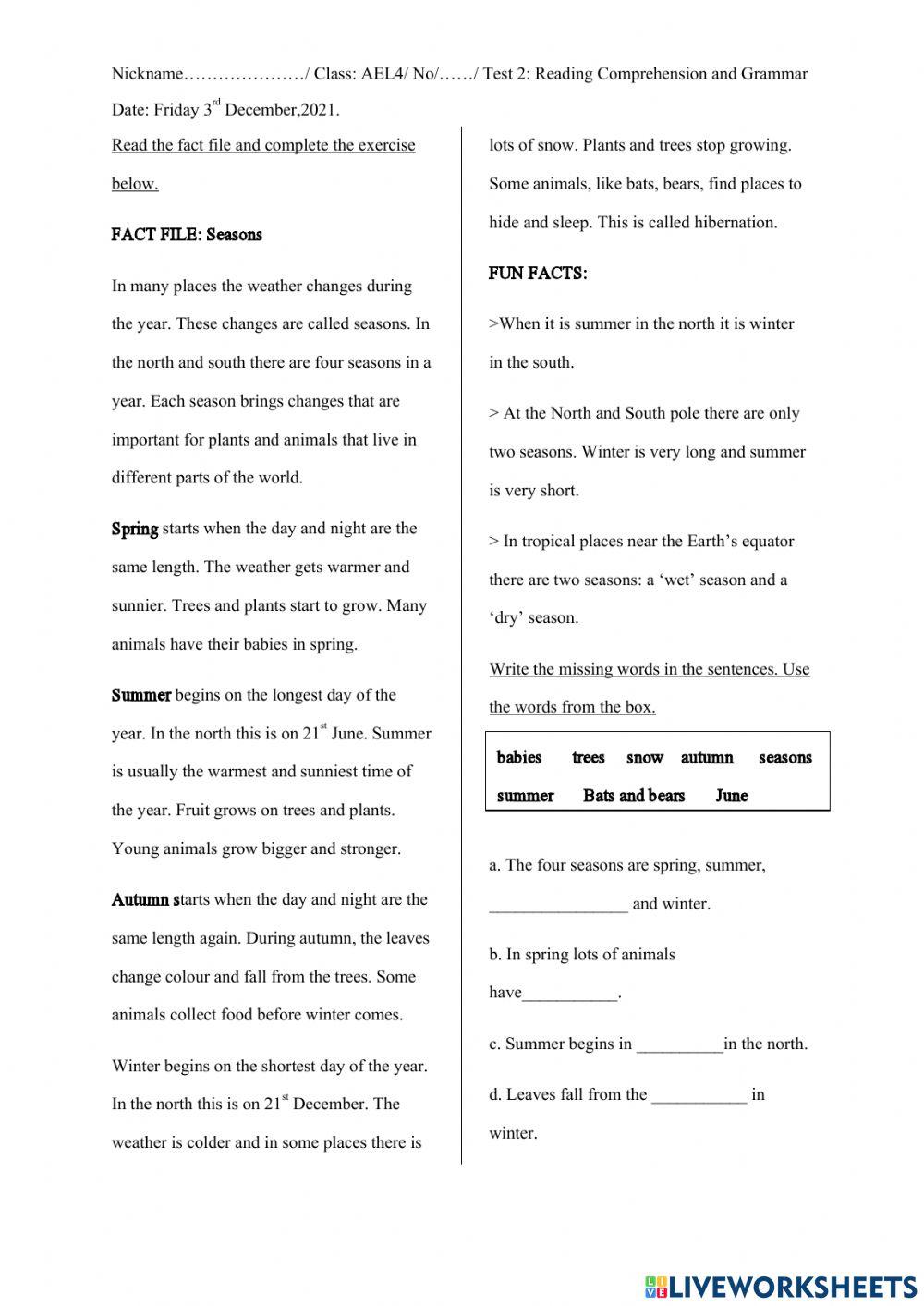 AEL4:Reading Comprehension and Grammar