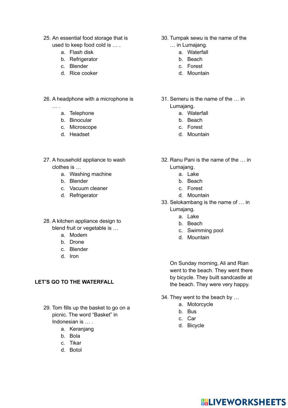 Latihan soal bahasa inggris grade 6 semester1