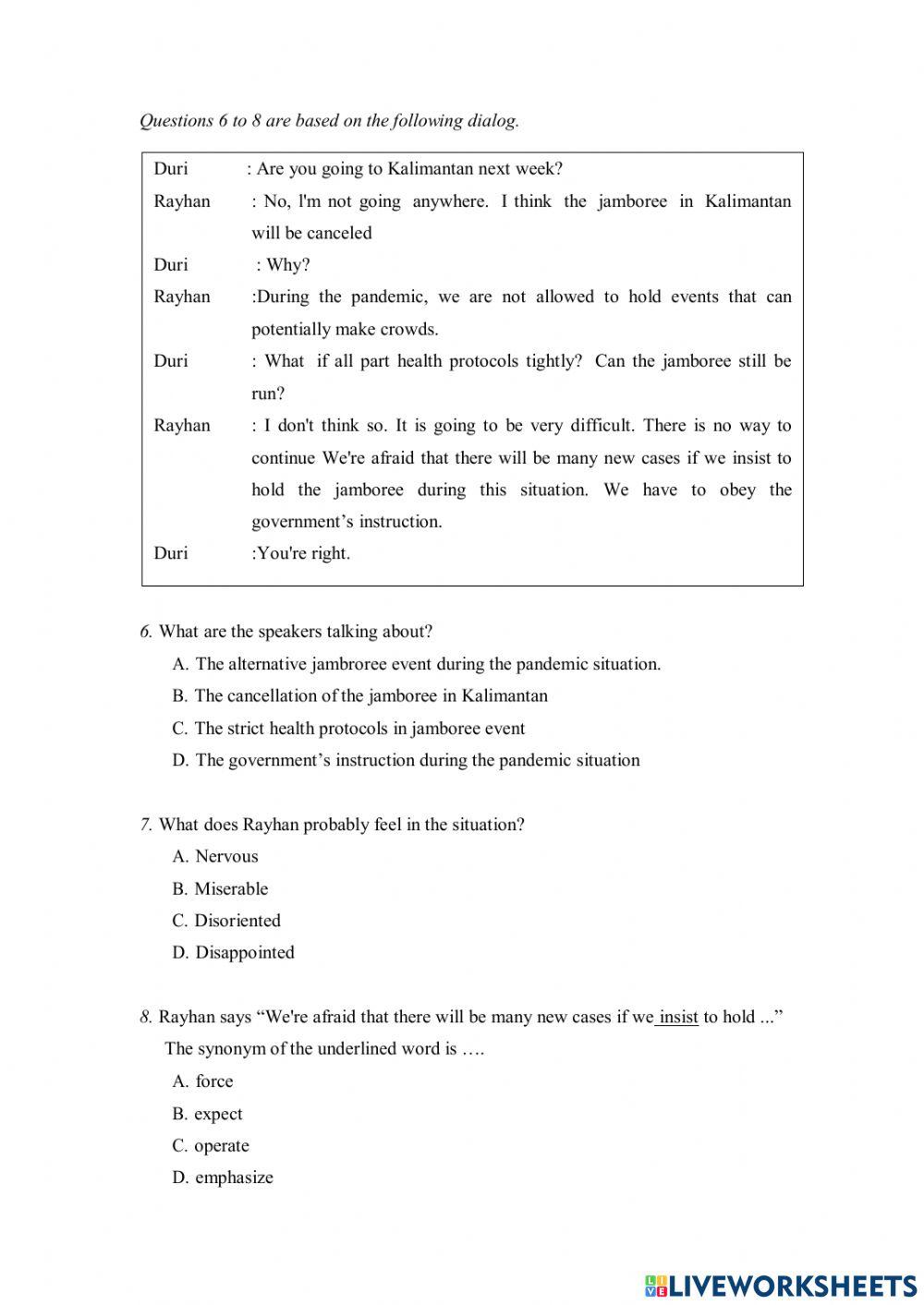 Soal PAS Bahasa Inggris Kelas 8 No. 1-20