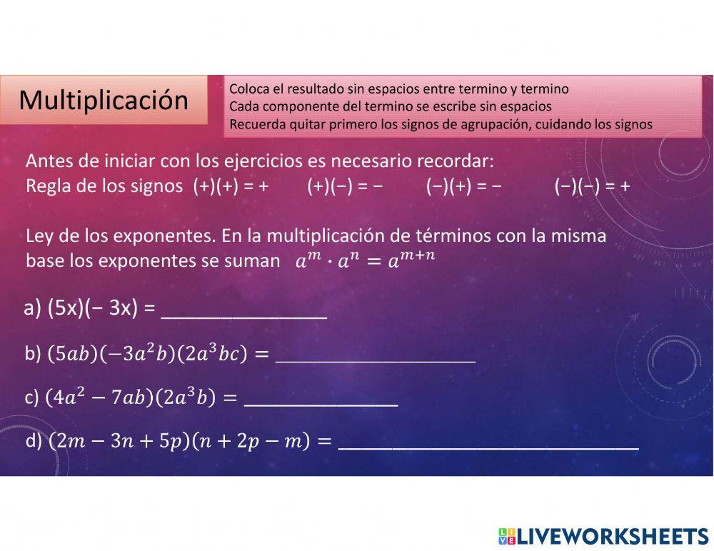 Operaciones con expresiones algebraicas