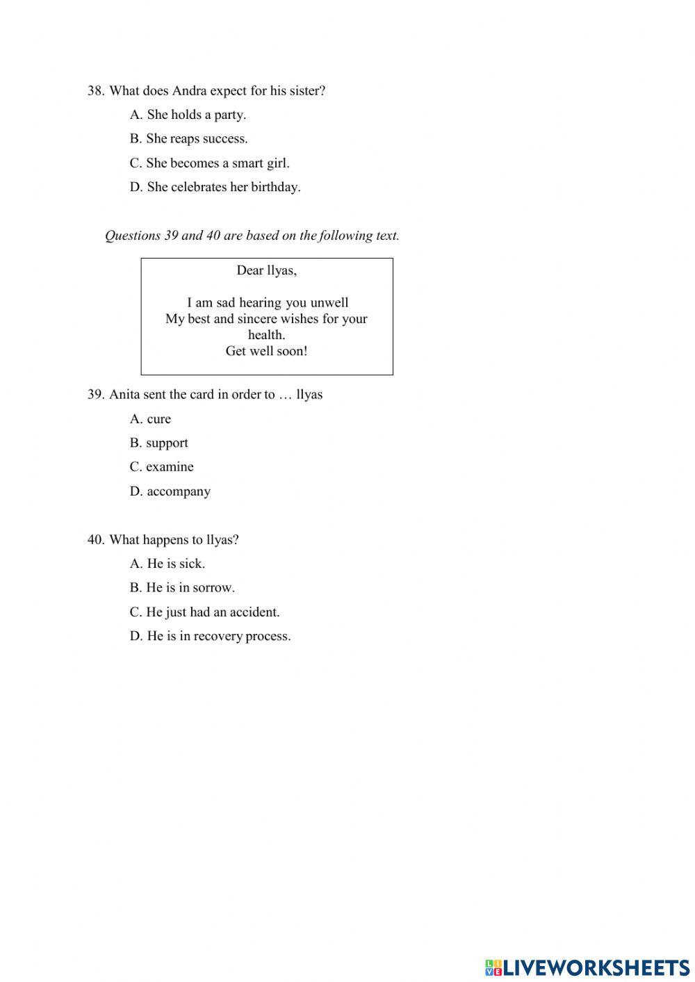 SOAL PAS Bahasa Inggris Kelas 8 No 21-40