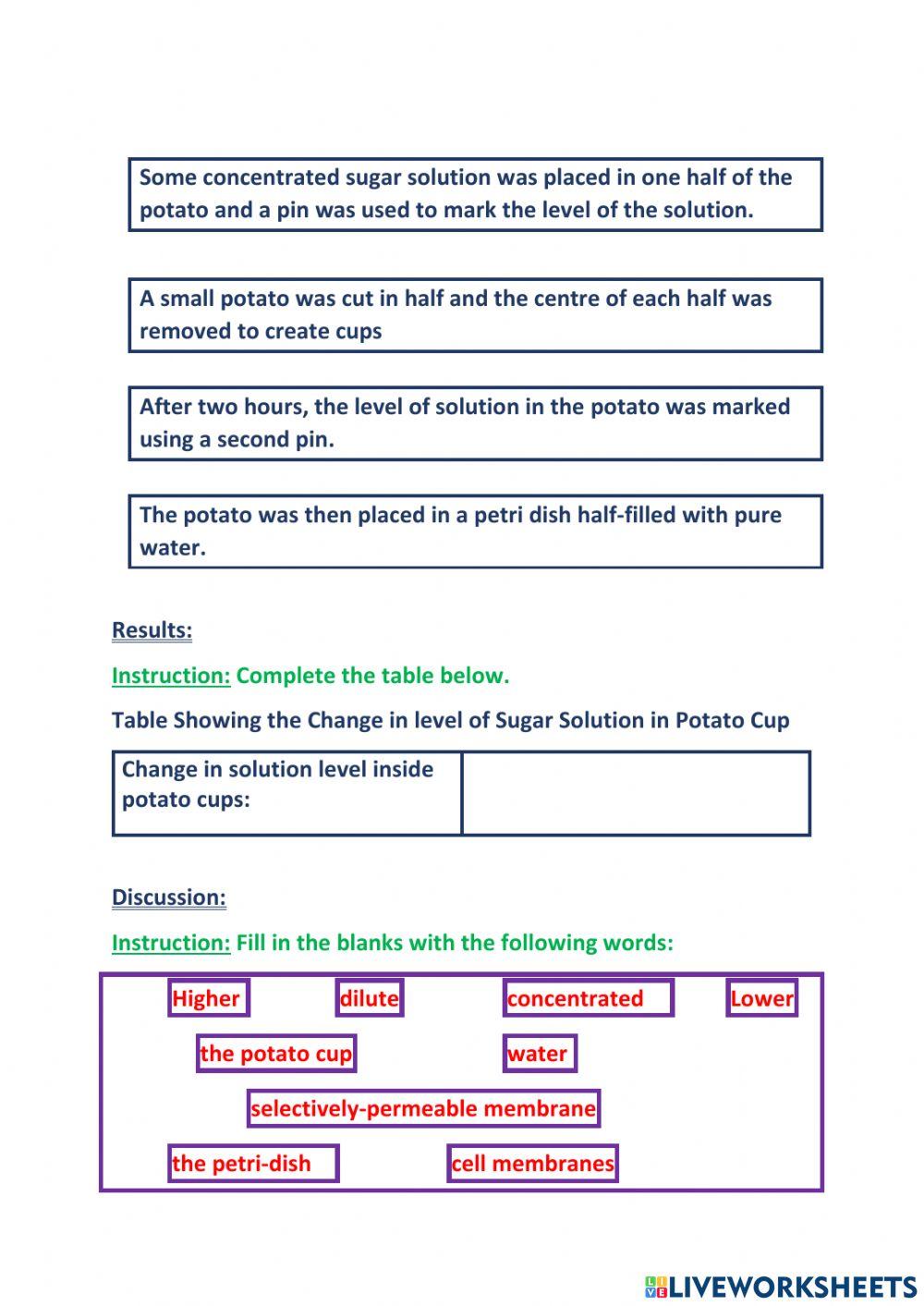Osmosis Potato Lab Report