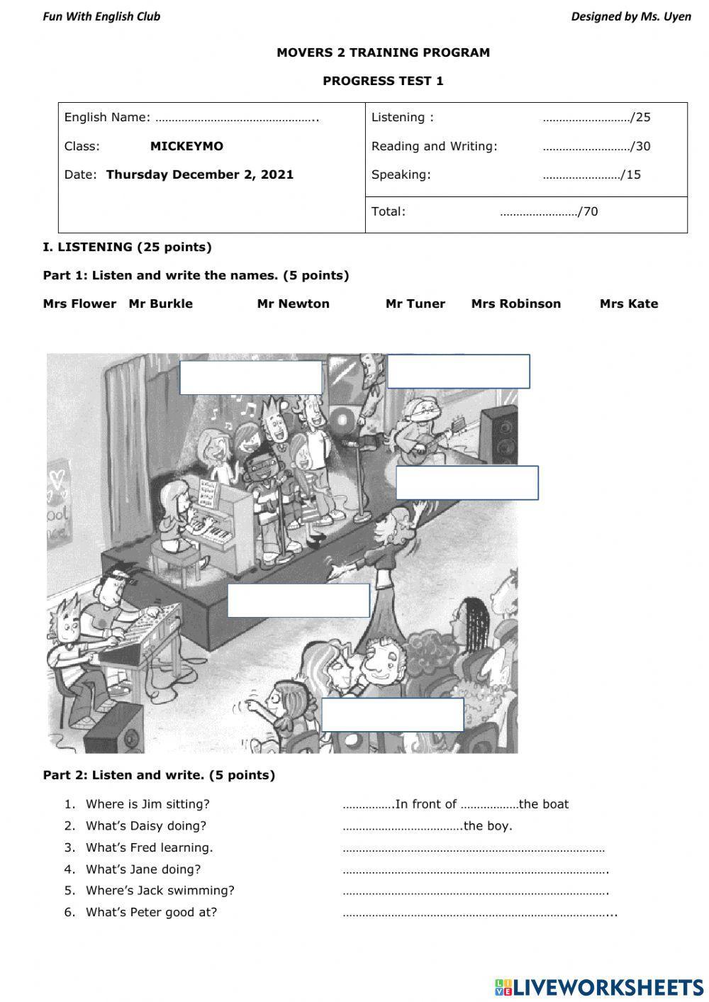 Kid's box 4- Progress test 1