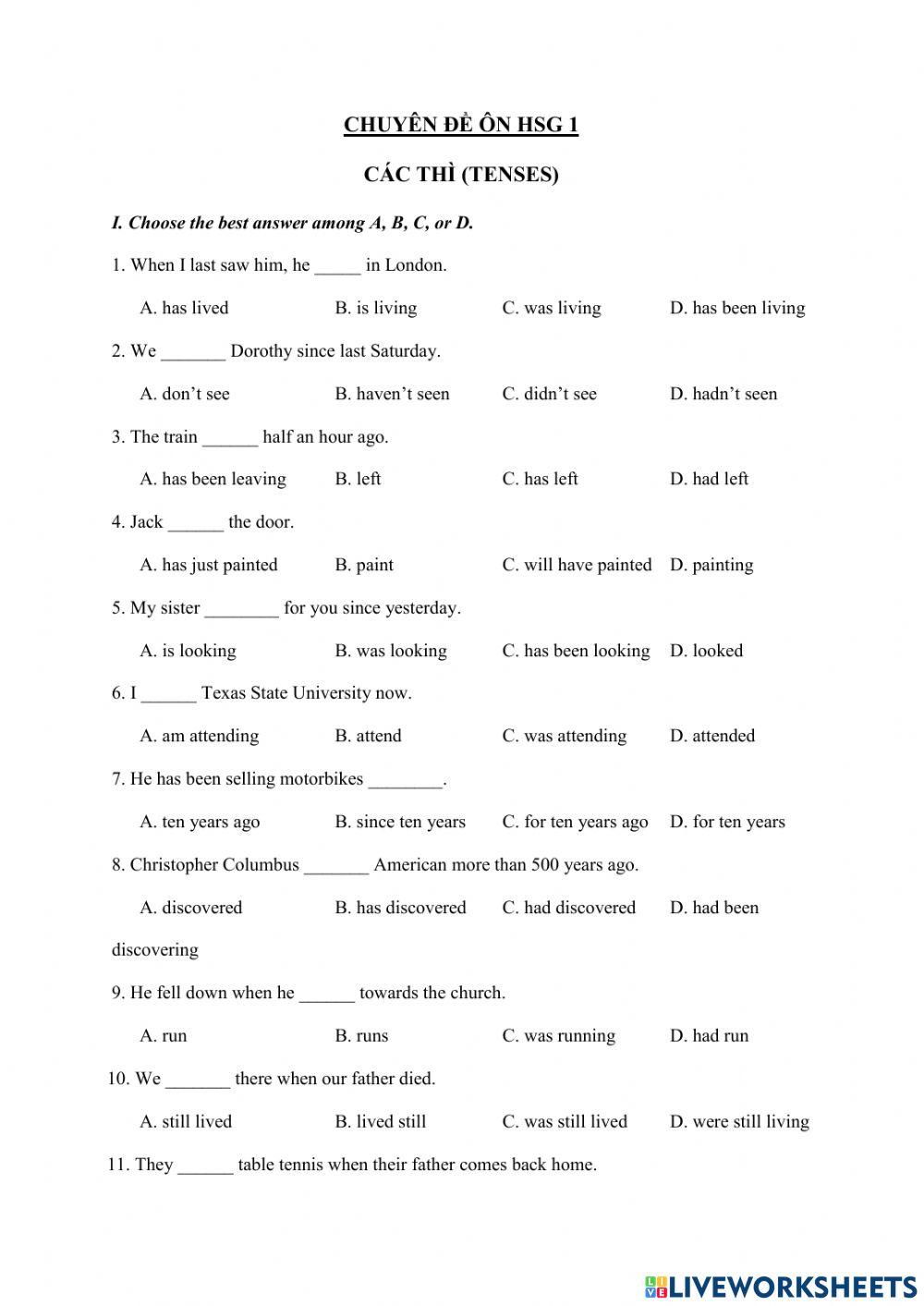 Chuyên đề ôn hsg 1 - tenses