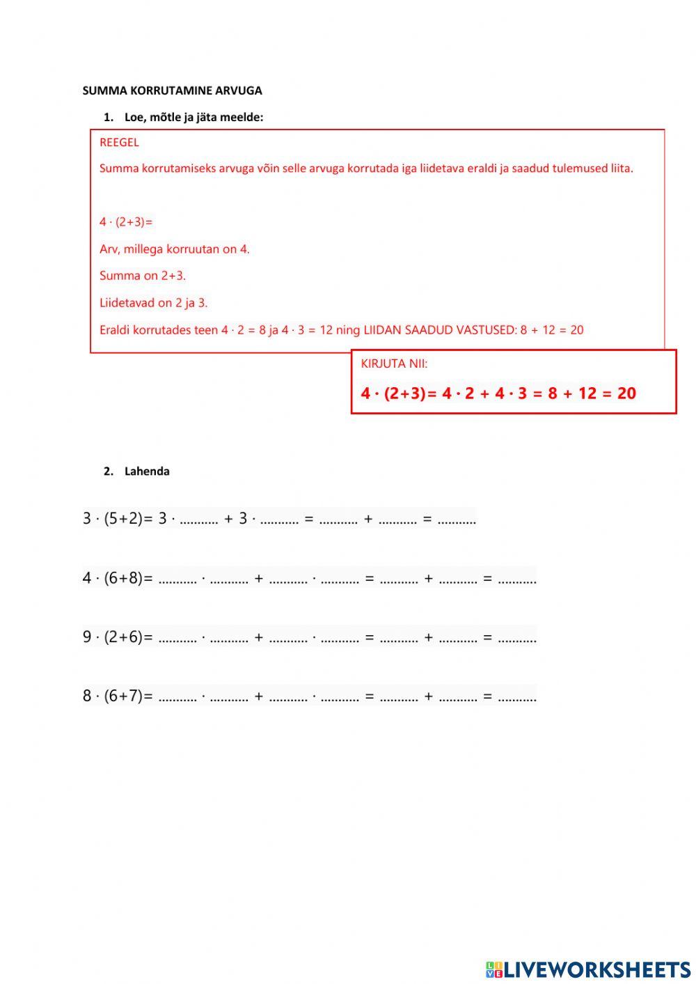 Summa korrutamine arvuga, 3.klass