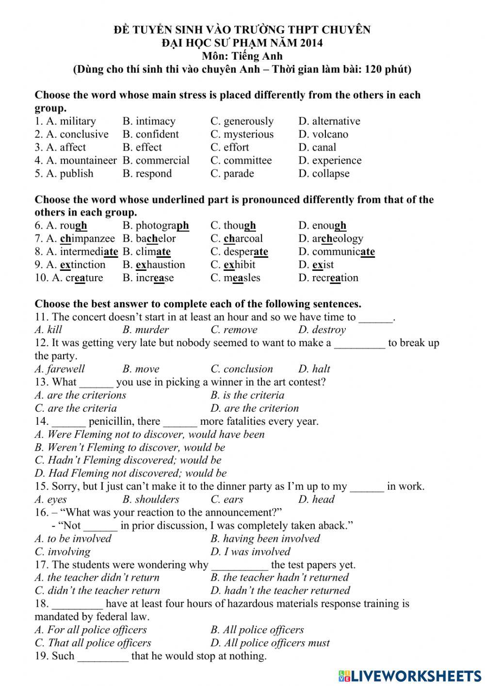 Đề chuyên Sư phạm 2014