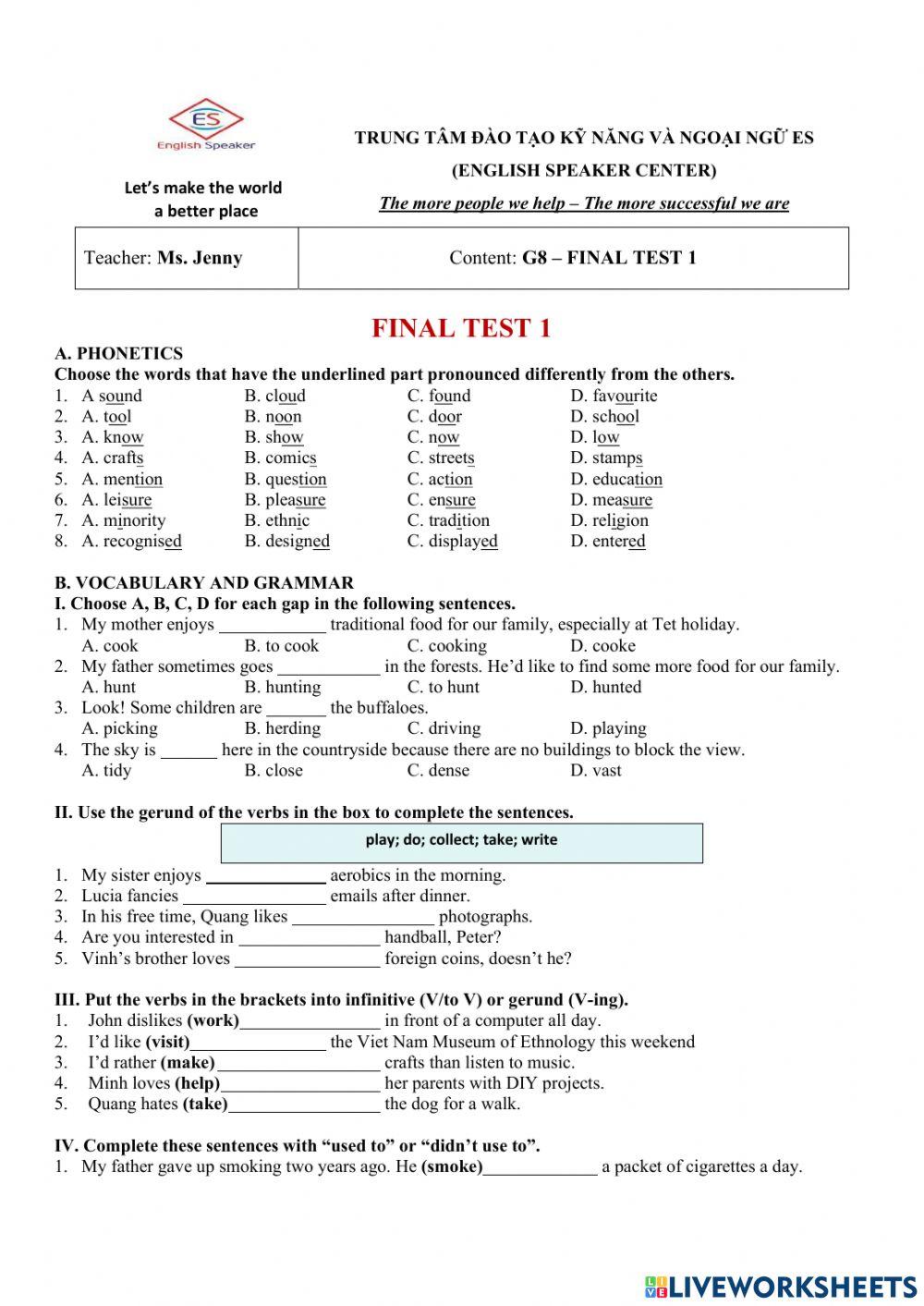 G8 - Final Test 1 - Term 1