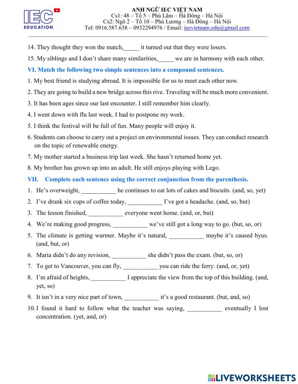 Complex and compound sentences