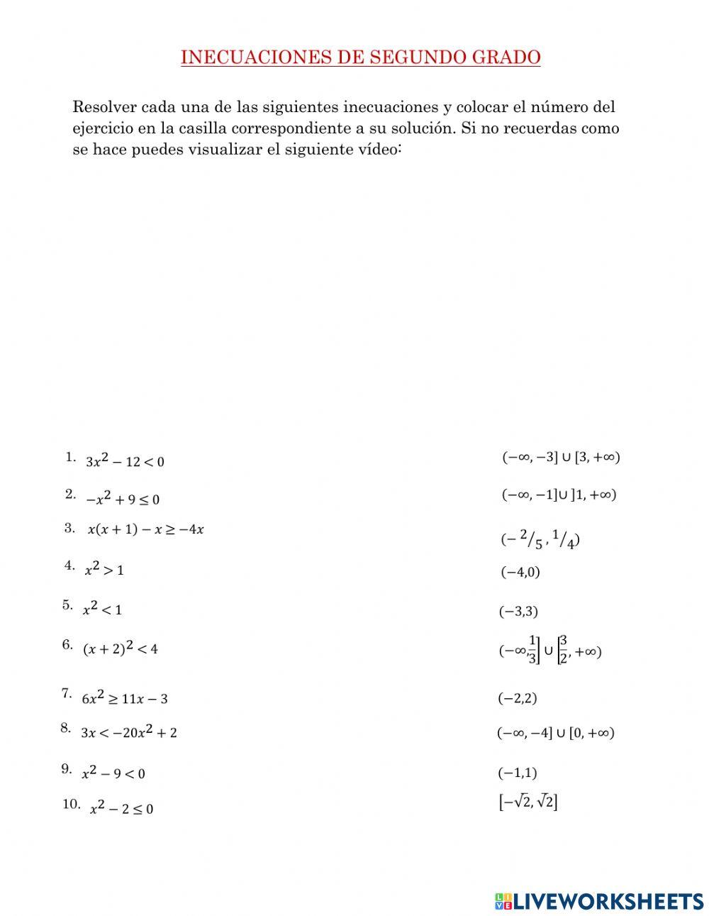 Inecuaciones de 2º grado