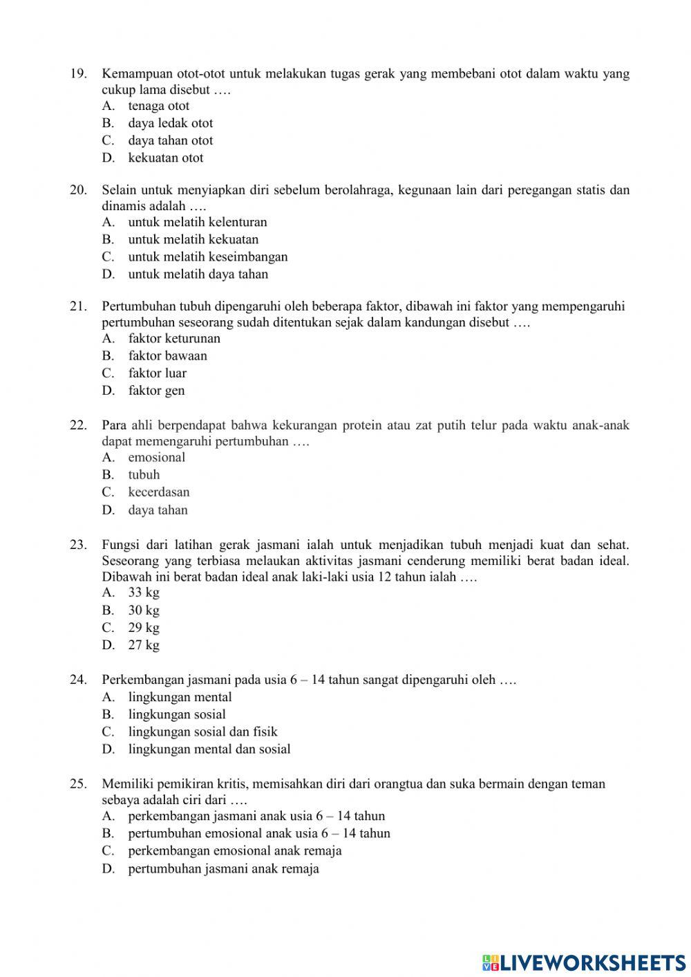 Soal PAS PJOK Kelas 7