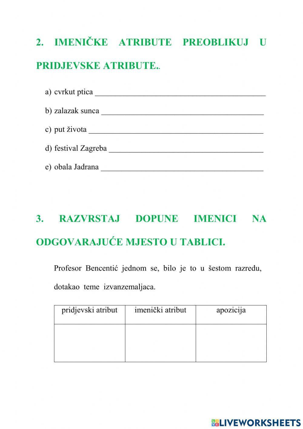 Služba riječi - atribut i apozicija