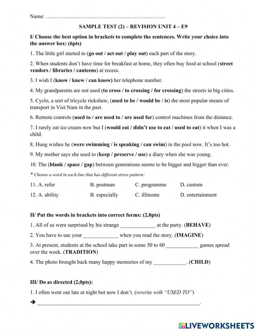 Revision - Unit 4 - English 9