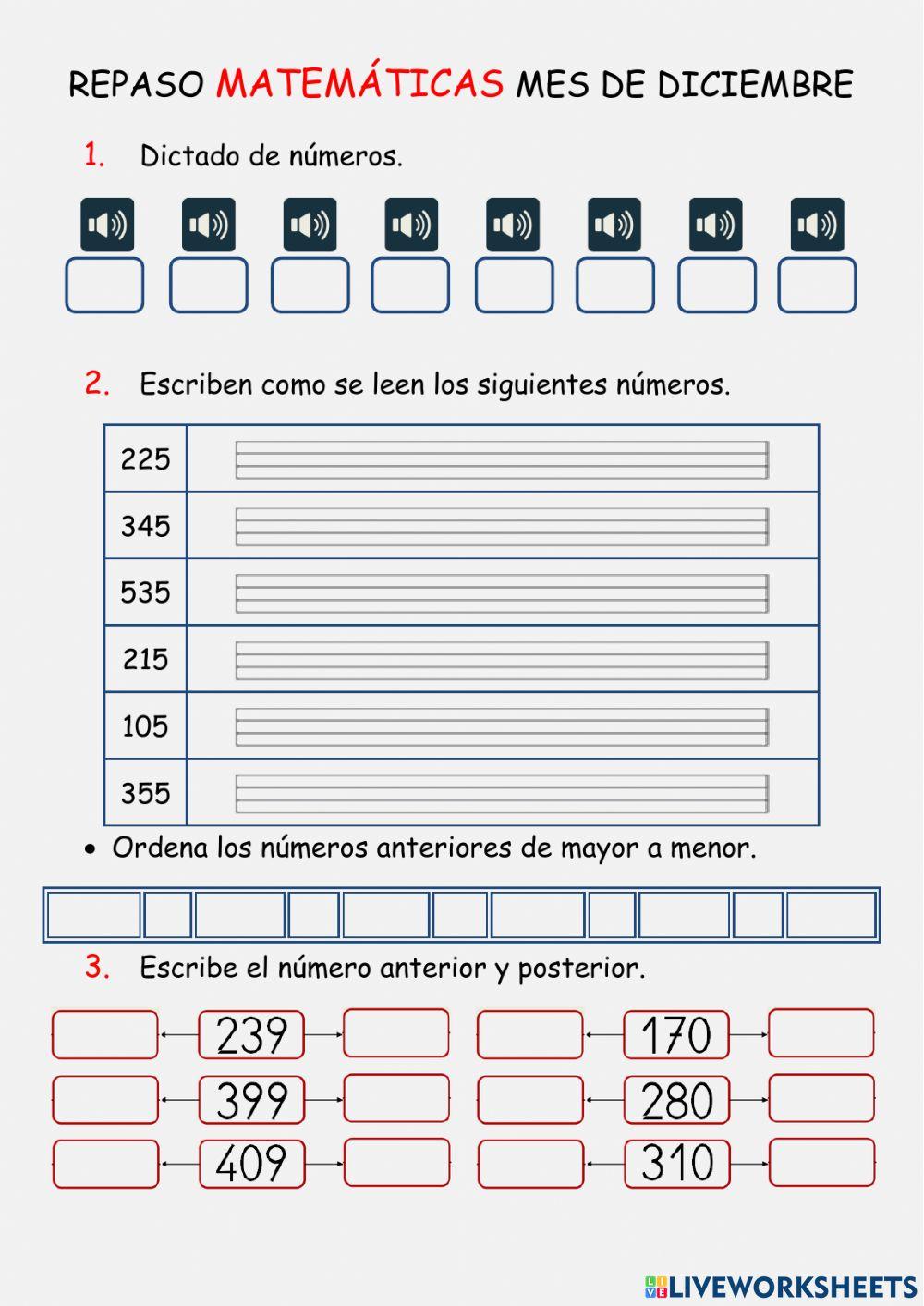 Matemáticas repaso diciembre 2º