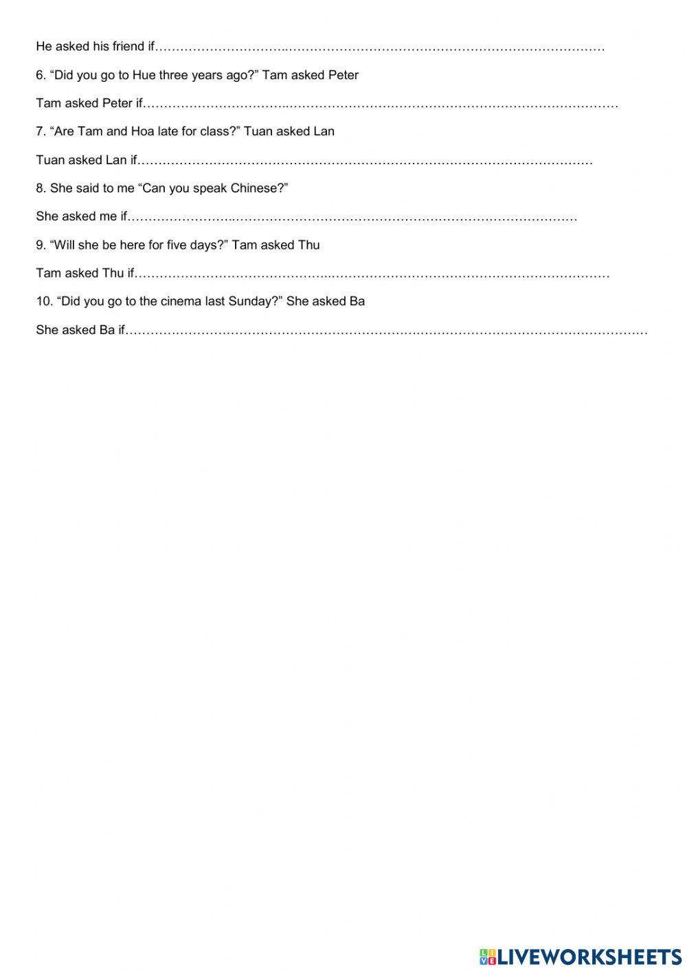Reported speech: questions Reported speech: questions