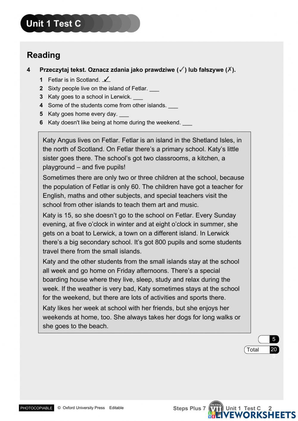 Steps Plus 7 unit 1 test poprawa