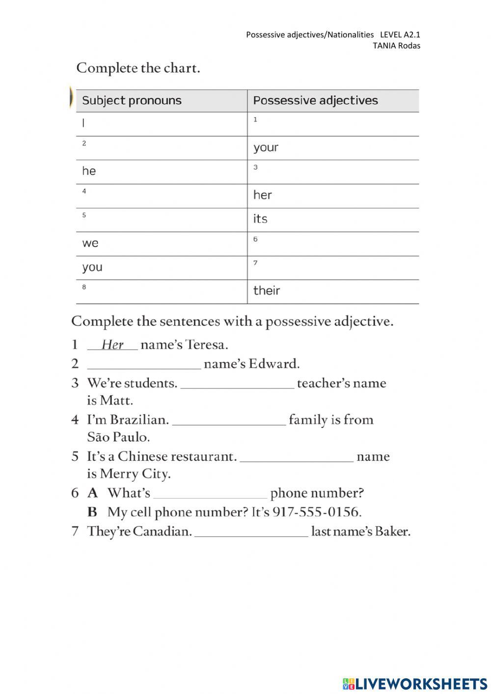 Possessive adjectives