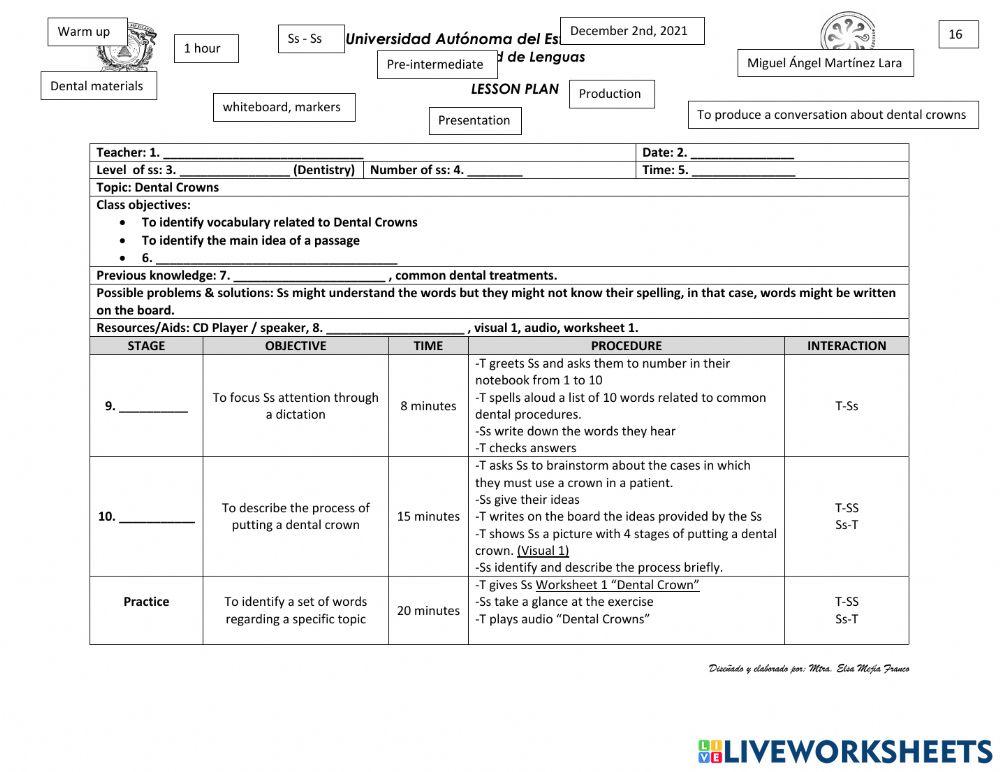 Lesson Plan Example worksheet | Live Worksheets