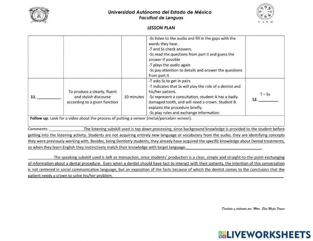 Lesson Plan Example worksheet | Live Worksheets