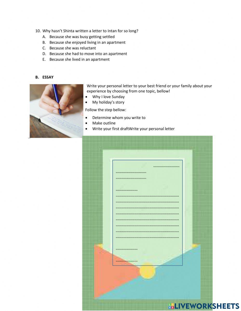 Evaluation test personal letter