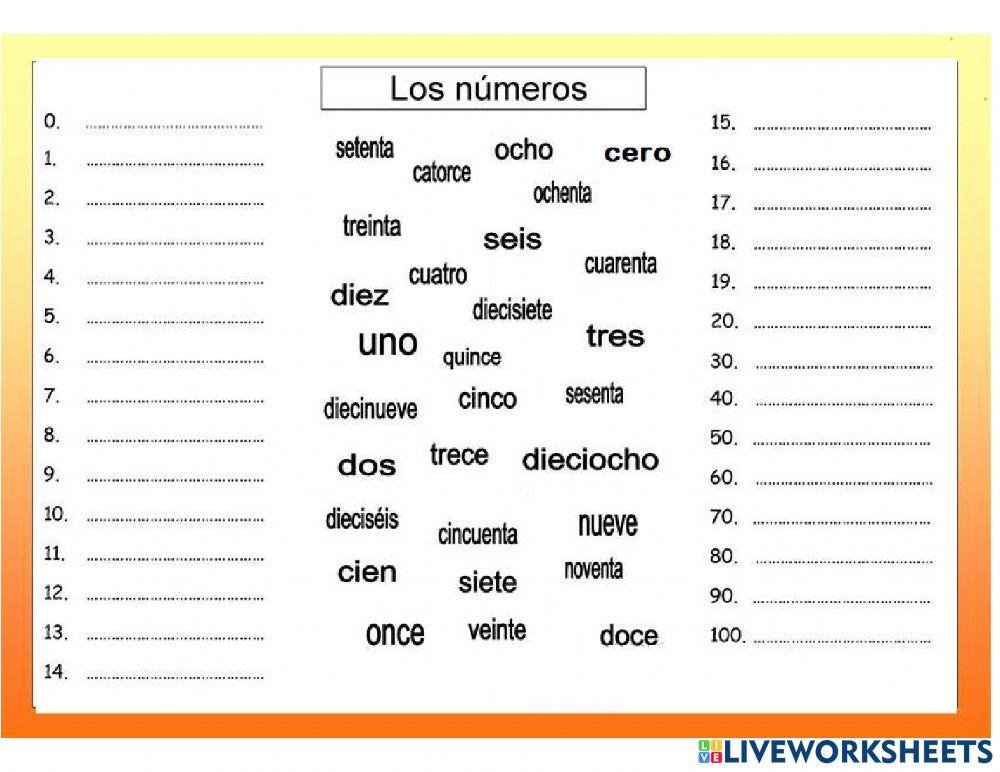 Números 1 al 100 de manera literal
