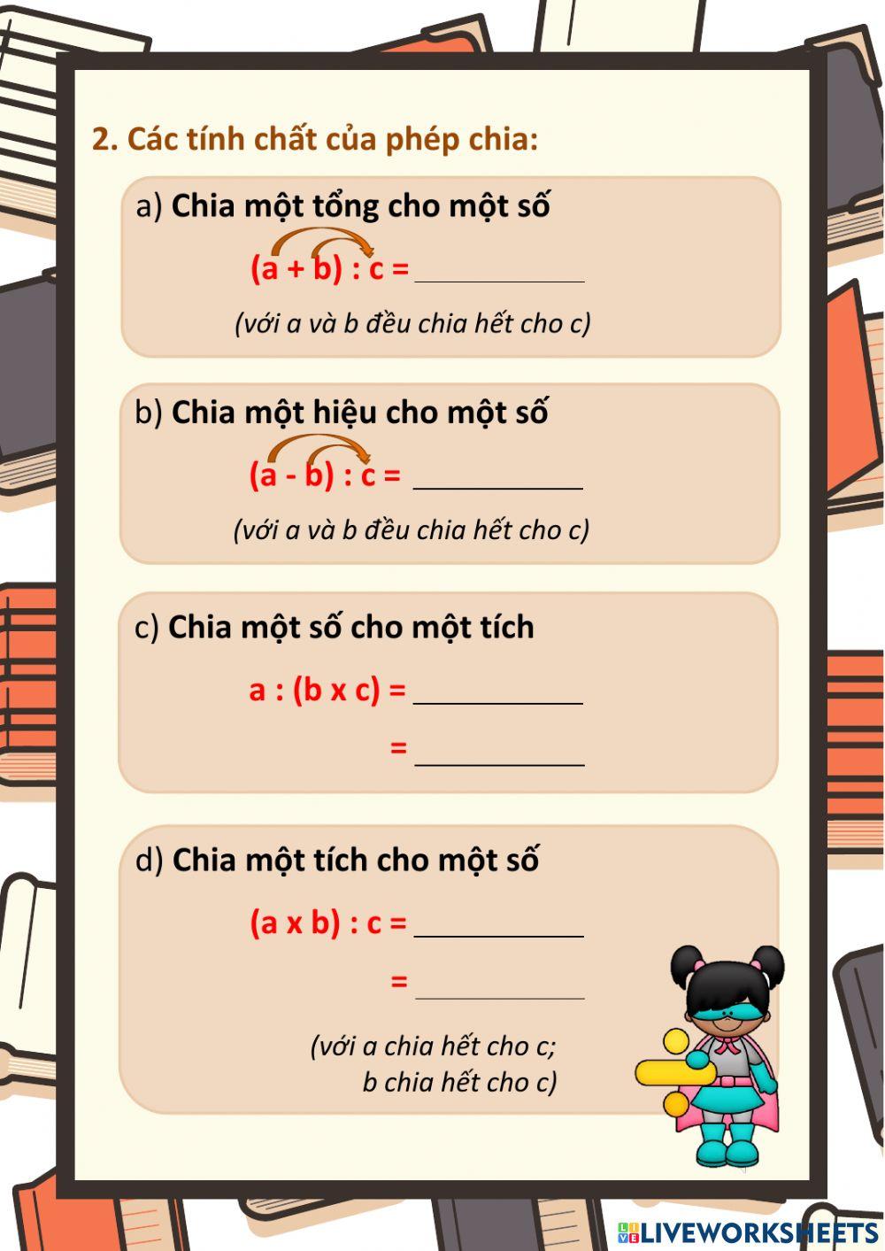 Toán 4 - Các tính chất của phép nhân và phép chia