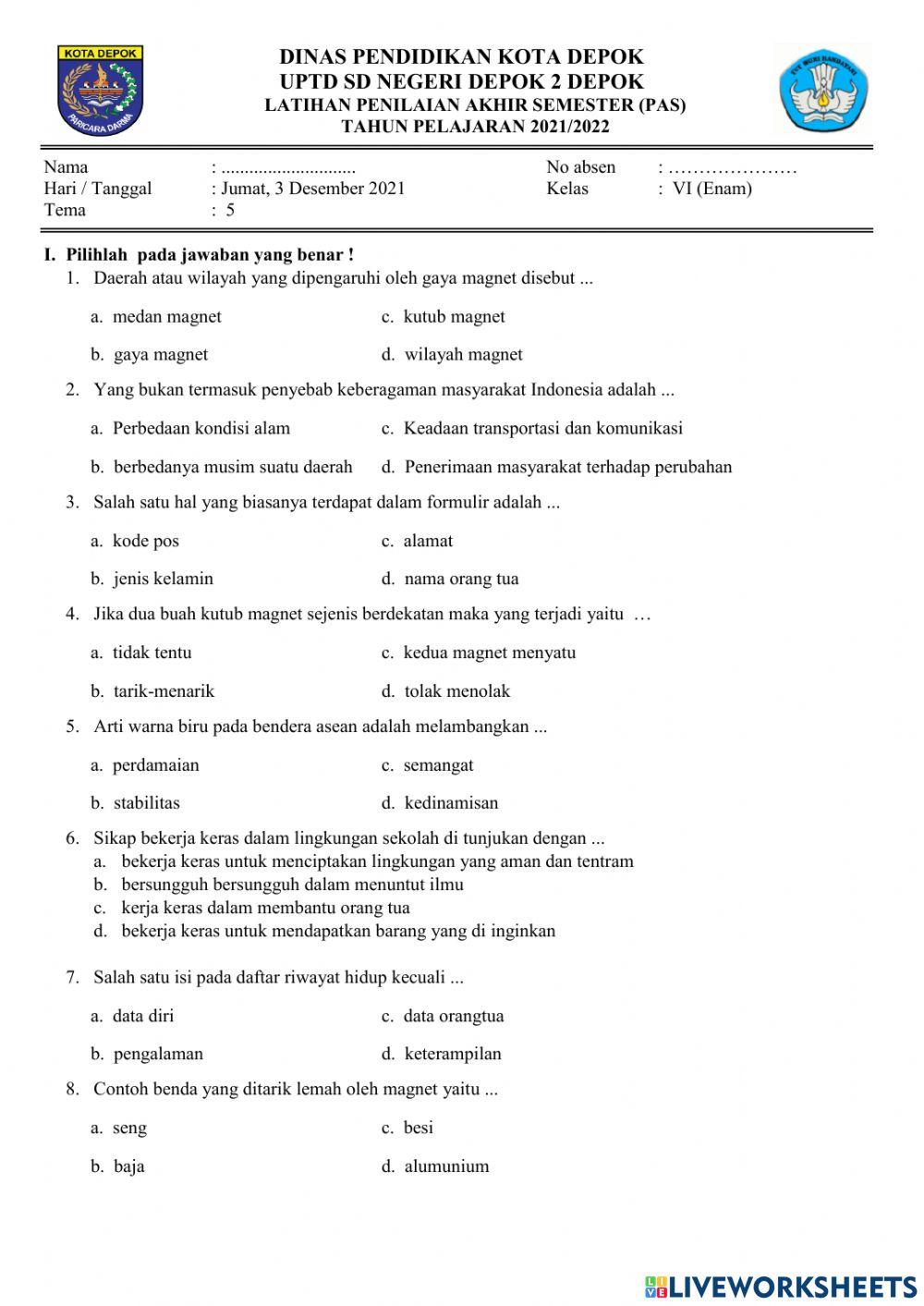Suwisono ( latihan pas tema 5 kelas 6)