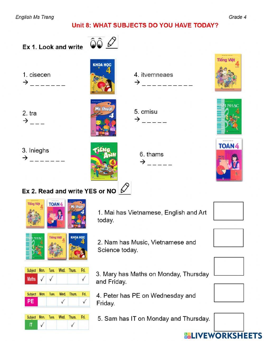 Unit 8: What subjects do you have today?