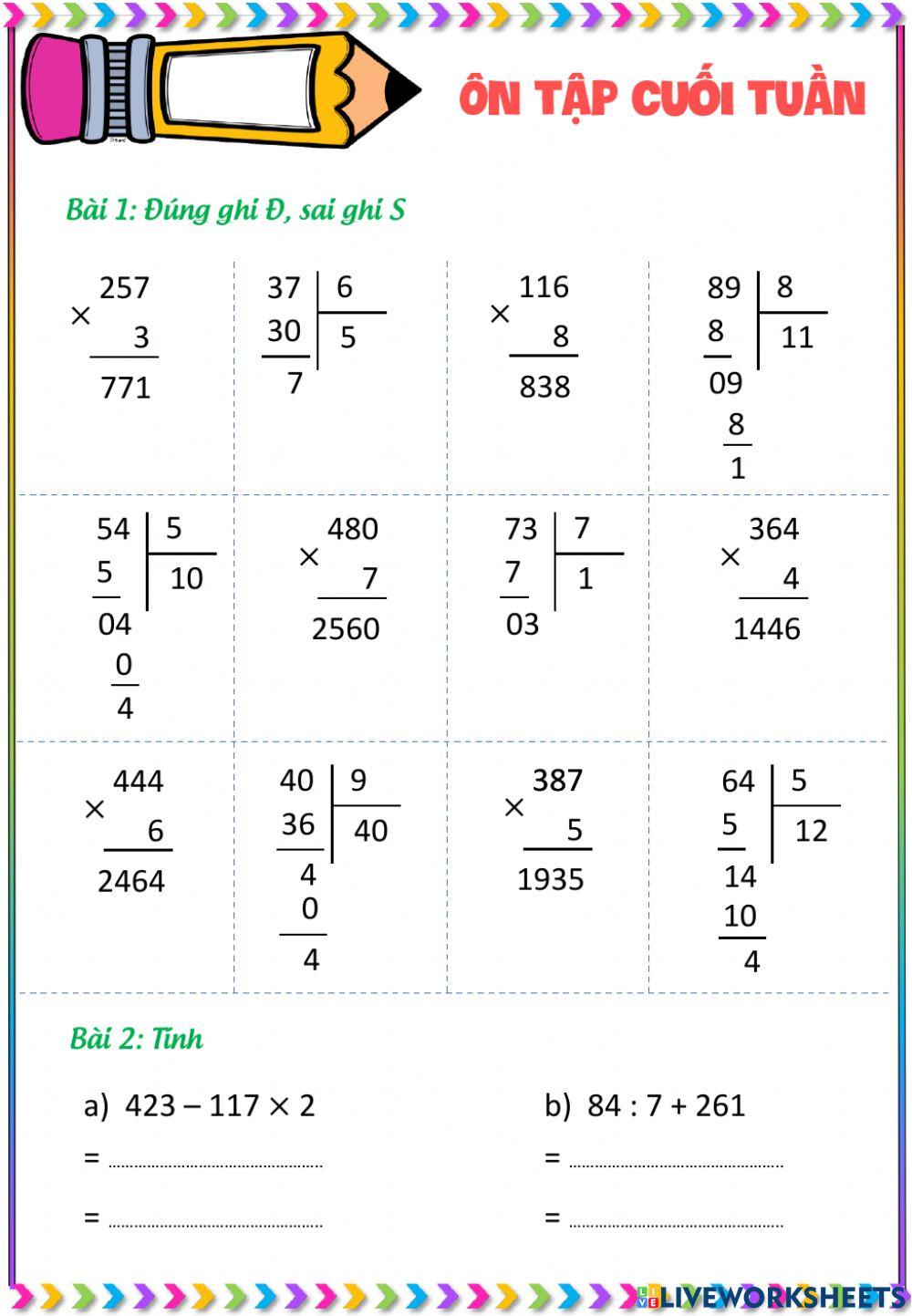 Ôn tập Toán cuối tuần
