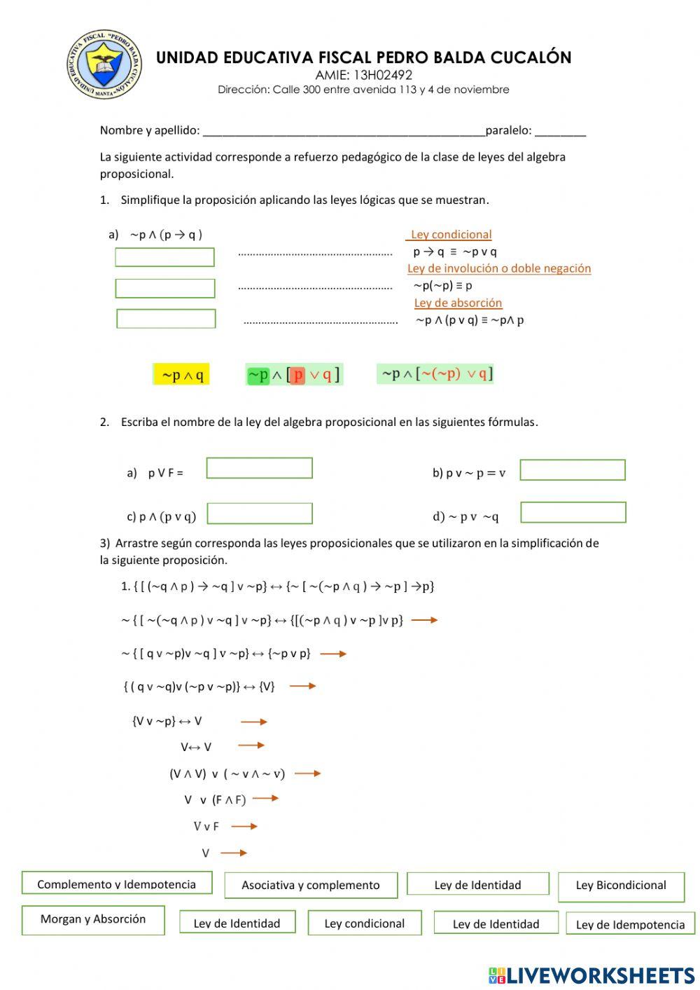 Leyes del algebra proposicional