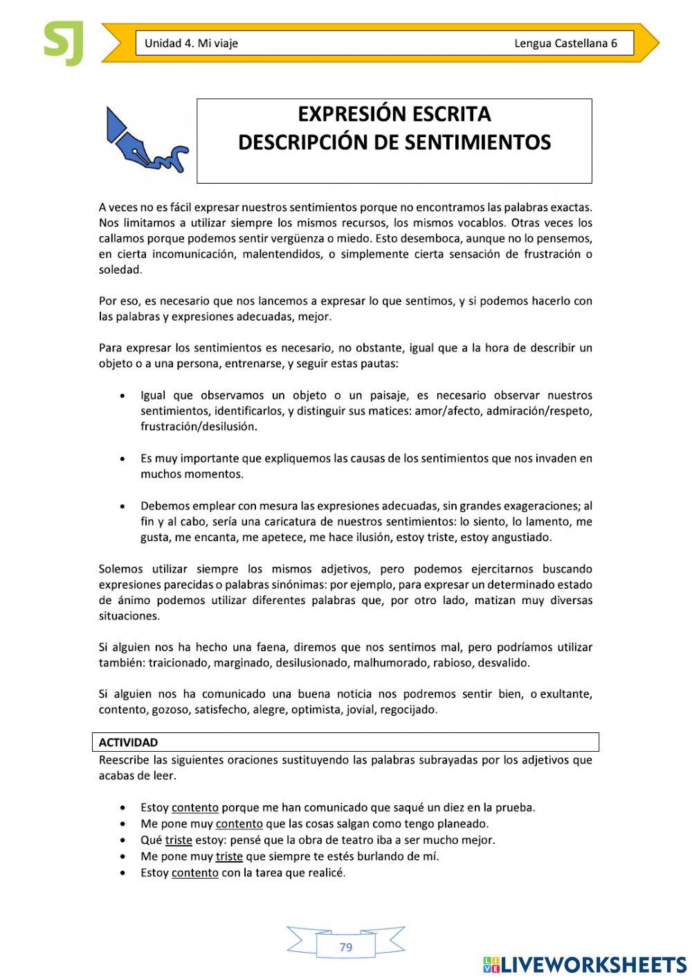 Descripción de sentimientos