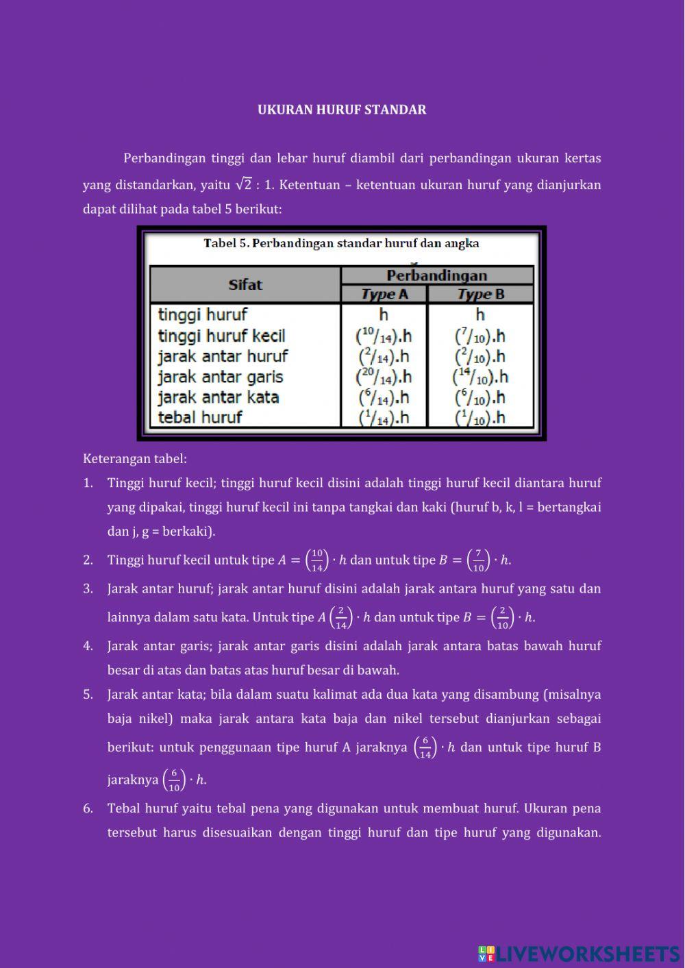 Ukuran Huruf Standar