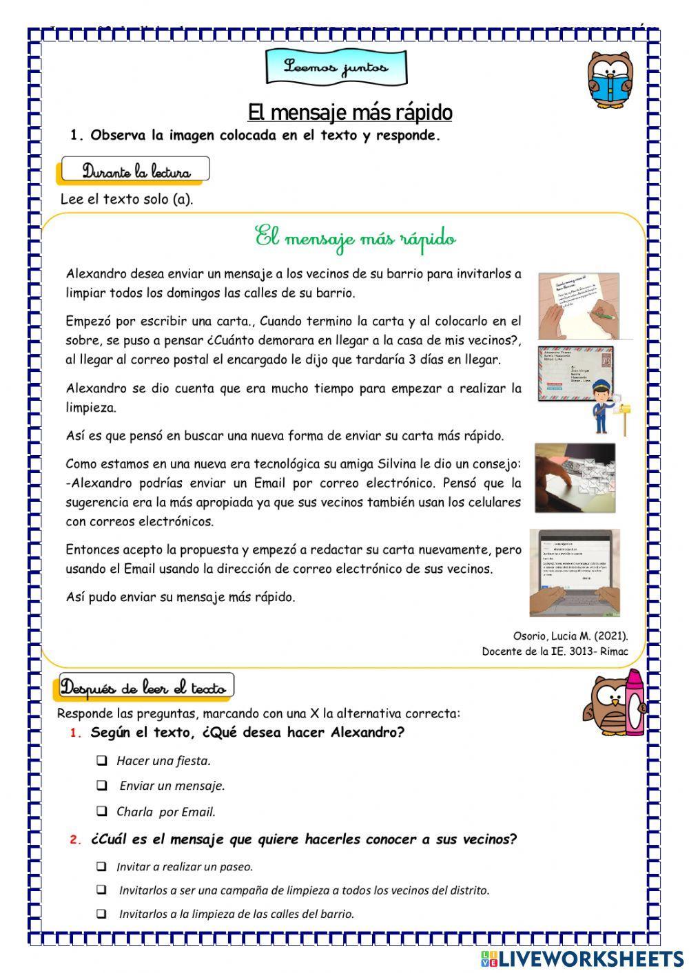 Lectura: carta y correo electronico