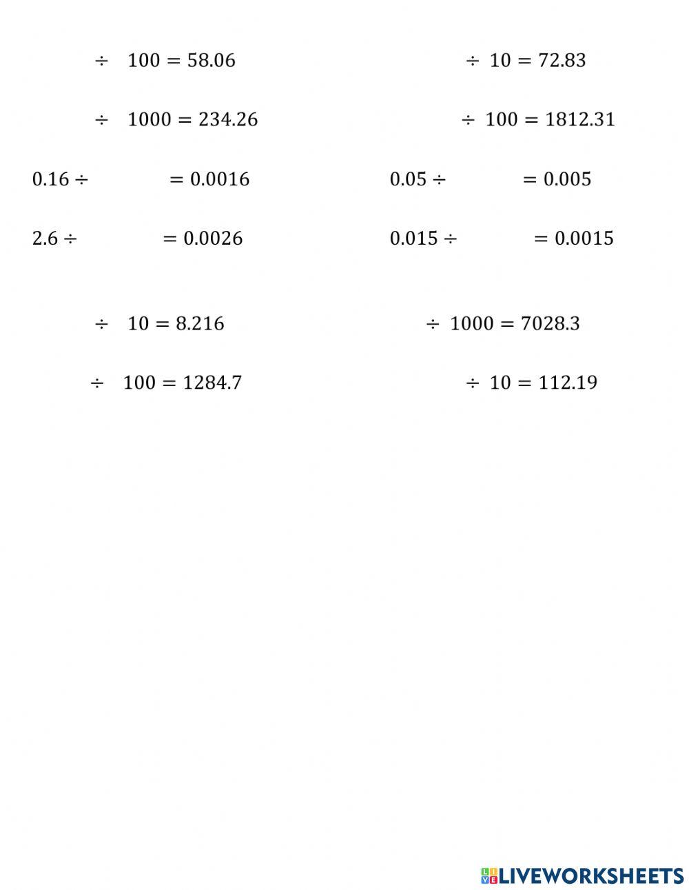 Dividamos por 10, 100 o 1000