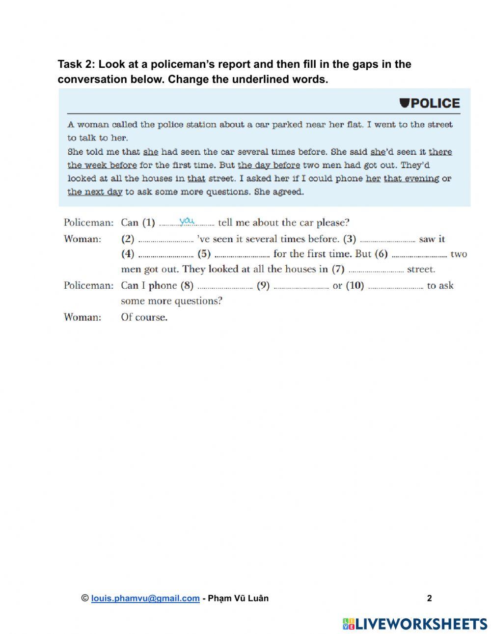 Grammar for PET - 25. Reported Speech 1 - Homework