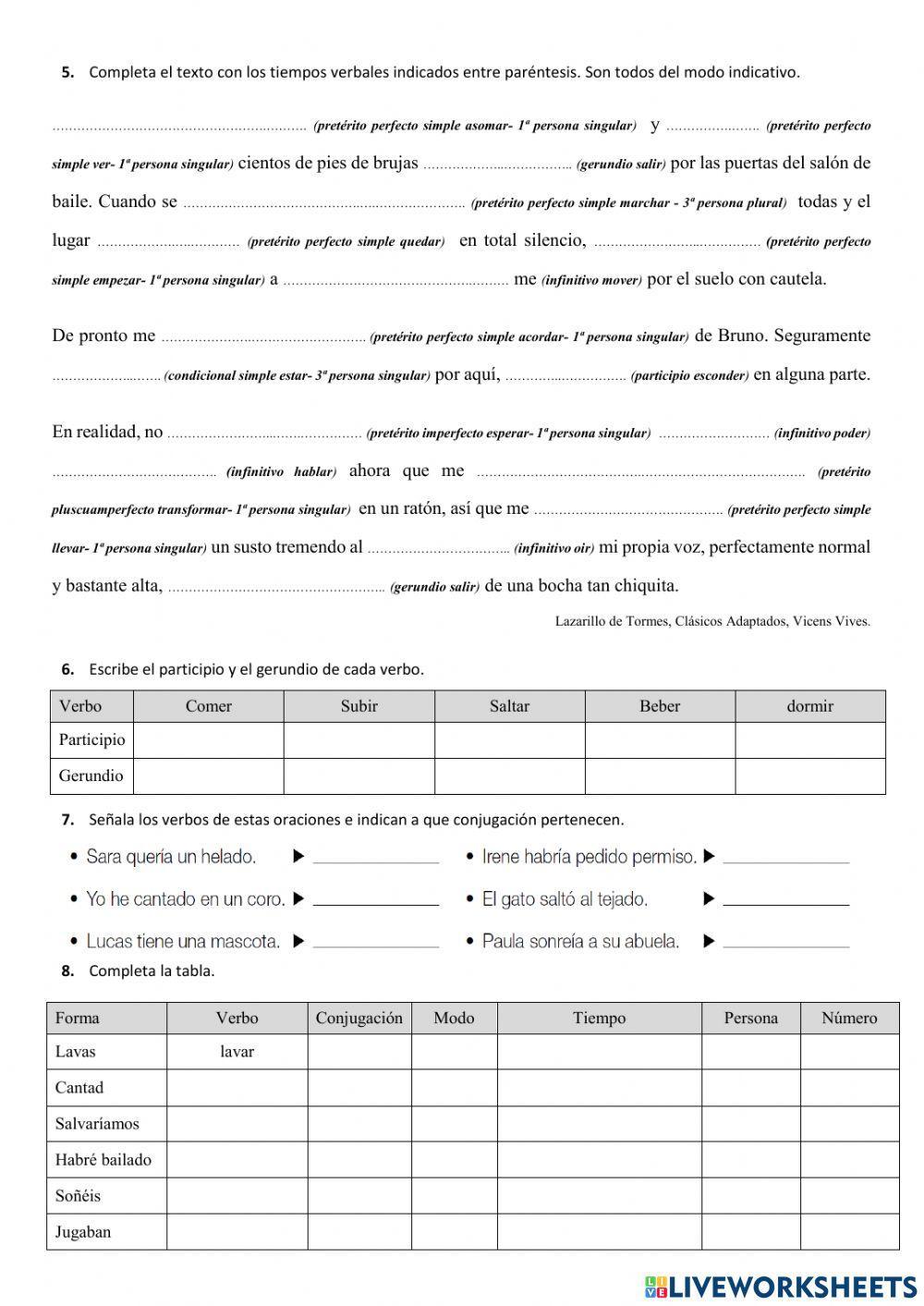 Verbos- RECUP- Ficha unidad 4 de lengua- 6º Primaria