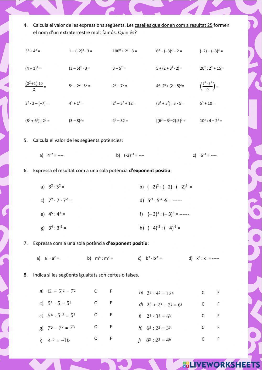 Fitxa de repàs U2 Potències