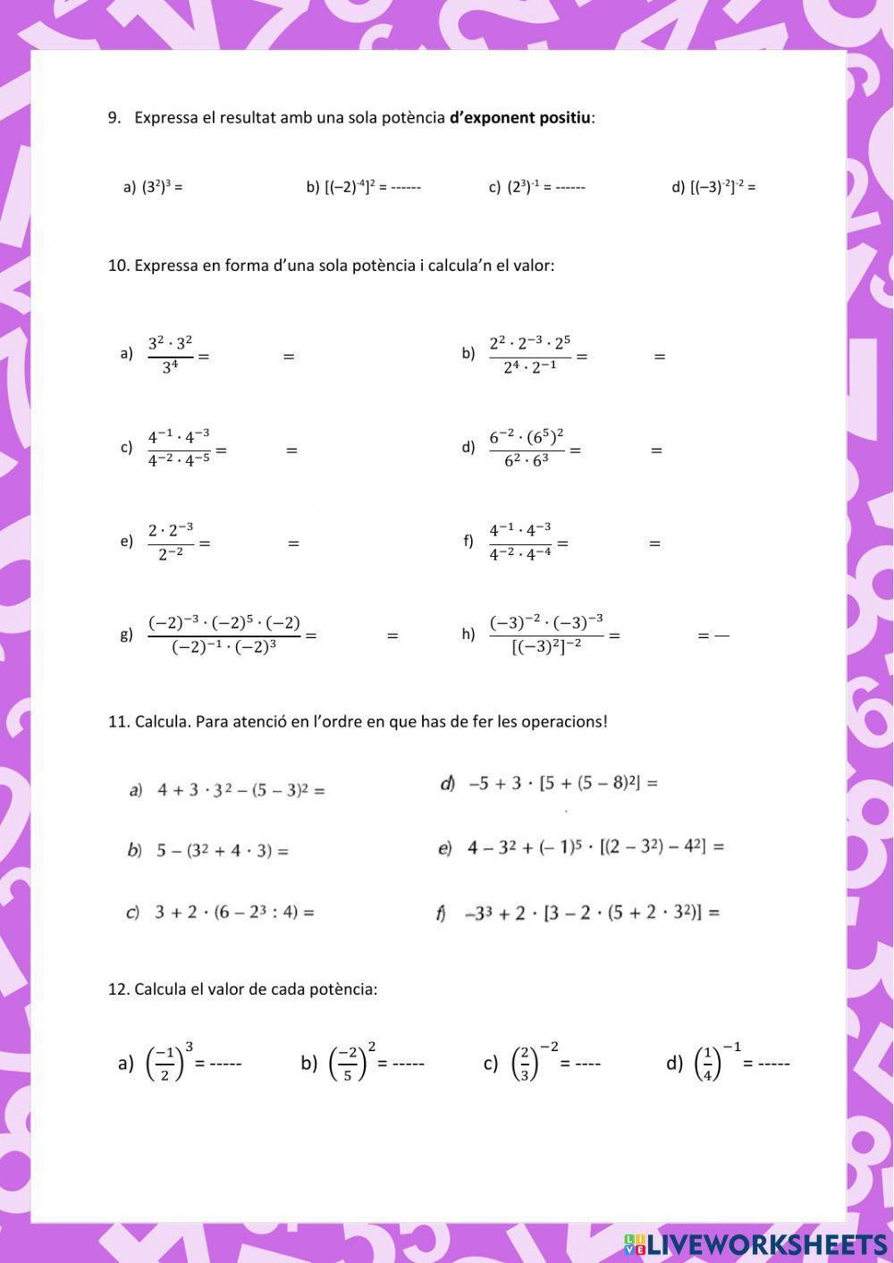 Fitxa de repàs U2 Potències