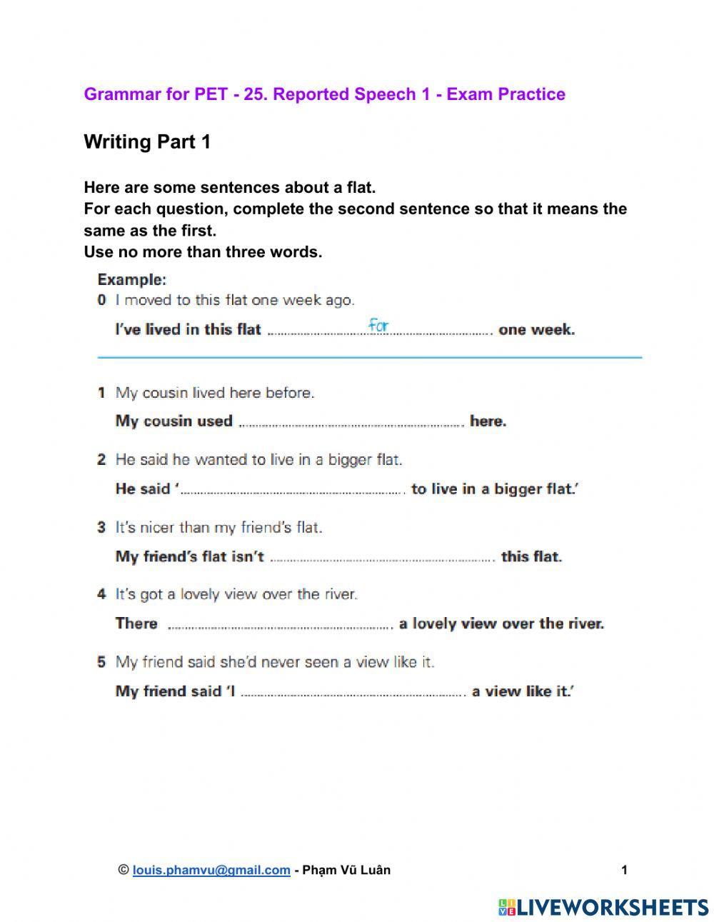 Grammar for PET - 25. Reported Speech 1 - Exam Practice