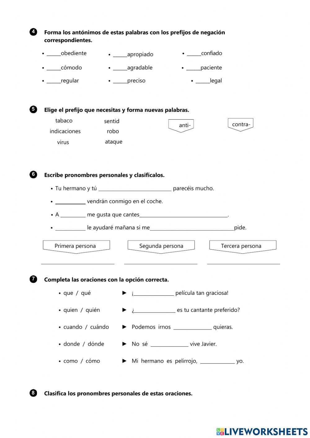 Examen castellano tema 2 y 3