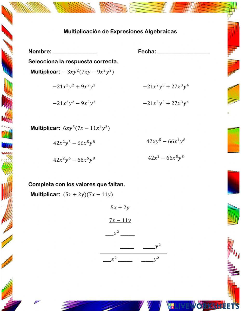 Multiplicación de Expresiones Algebraicas